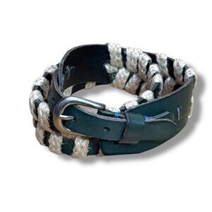 Anthropologie Linea Pelle Summer Grasses Dark Green Leather Jute Wrapped Belt